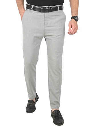 DeepSEA Erkek Gri İtalyan Kesim Likralı Spor Pantolon Esnek Kumaş Bilek Boy Boru Paça Klasik Pantolon 2502005
