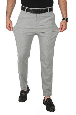 DeepSEA Erkek Gri İtalyan Kesim Likralı Spor Pantolon Esnek Kumaş Bilek Boy Boru Paça Klasik Pantolon 2502005