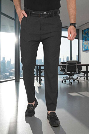 DeepSEA Erkek Füme İtalyan Kesim Likralı Spor Pantolon Esnek Kumaş Bilek Boy Boru Paça Klasik Pantolon 2502005