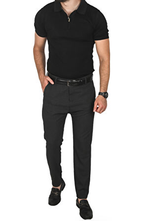 DeepSEA Erkek Füme İtalyan Kesim Likralı Spor Pantolon Esnek Kumaş Bilek Boy Boru Paça Klasik Pantolon 2502005