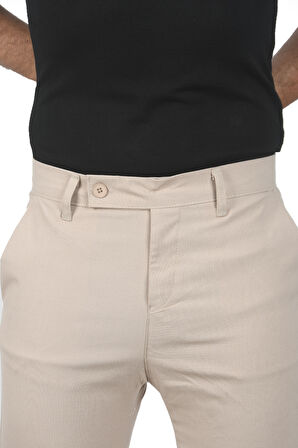 DeepSEA Erkek Bej İtalyan Kesim Likralı Spor Pantolon Esnek Kumaş Bilek Boy Boru Paça Klasik Pantolon 2502005