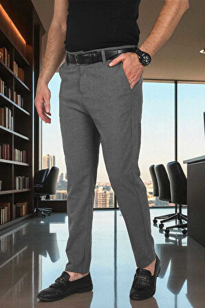 DeepSEA Erkek Antrasit İtalyan Kesim Likralı Spor Pantolon Esnek Kumaş Bilek Boy Boru Paça Klasik Pantolon 2502005