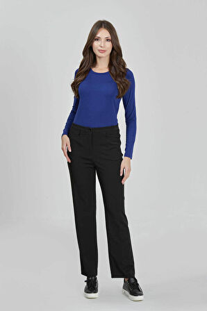 Tolga Saraçoğlu Kadın Gizli Lastik Boru Paça Gabardin Pantolon 430082 Siyah