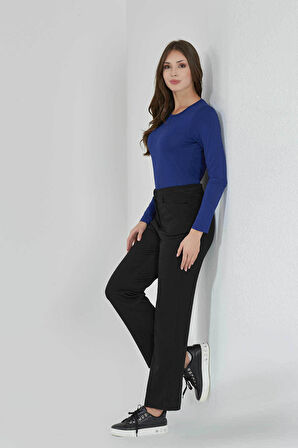 Tolga Saraçoğlu Kadın Gizli Lastik Boru Paça Gabardin Pantolon 430082 Siyah