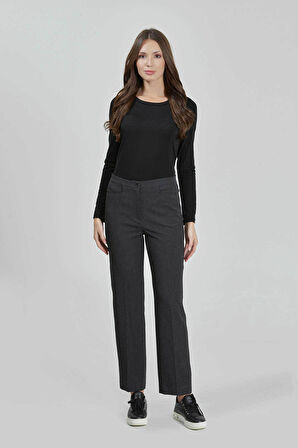Tolga Saraçoğlu Kadın Gizli Lastik Boru Paça Gabardin Pantolon 430082 Antrasit