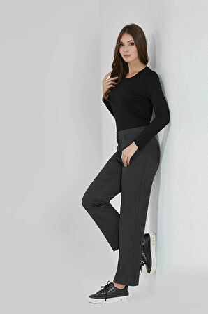 Tolga Saraçoğlu Kadın Gizli Lastik Boru Paça Gabardin Pantolon 430082 Antrasit