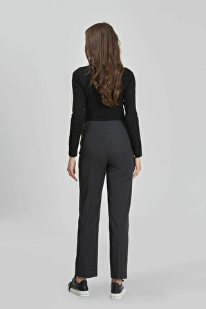 Tolga Saraçoğlu Kadın Gizli Lastik Boru Paça Gabardin Pantolon 430082 Antrasit