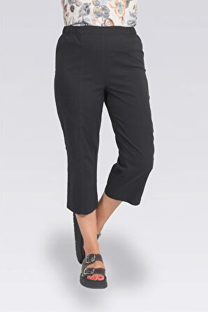 Tolga Saraçoğlu Kadın İnce Kumaş Beli Lastikli Rahat Kesim Kapri 30267 Siyah