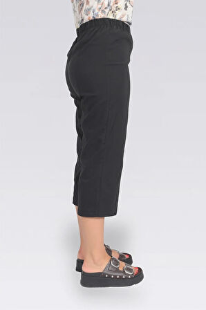 Tolga Saraçoğlu Kadın İnce Kumaş Beli Lastikli Rahat Kesim Kapri 30267 Siyah