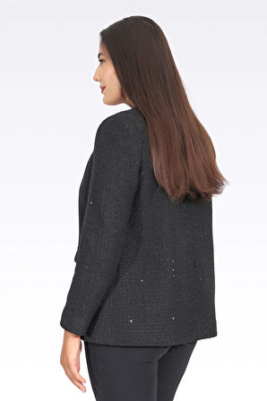 Tolga Saraçoğlu Kadın Kontrast Biye Detaylı Şık Şanel Ceket 0124 Siyah