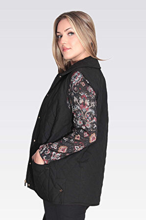 Tolga Saraçoğlu Kadın Ekose Astar Detaylı Hafif Elyaf Kapitone Yelek 70043 Siyah