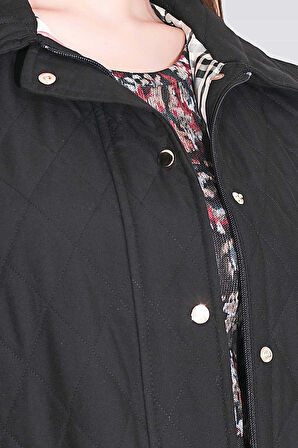 Tolga Saraçoğlu Kadın Ekose Astar Detaylı Hafif Elyaf Kapitone Yelek 70043 Siyah