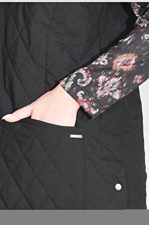 Tolga Saraçoğlu Kadın Ekose Astar Detaylı Hafif Elyaf Kapitone Yelek 70043 Siyah