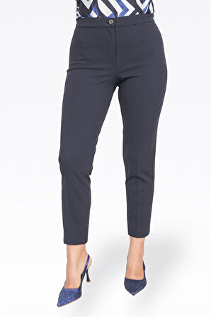 Tolga Saraçoğlu Kadın Dar Paça Bilek Boy Krep Dokulu Pantolon 0083 Lacivert