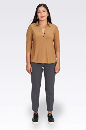 Tolga Saraçoğlu Kadın Dar Paça Bilek Boy Krep Dokulu Pantolon 0083 Gri