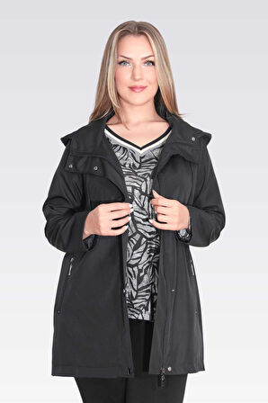 Tolga Saraçoğlu Kadın Demonte Kapüşon Devrik Yaka Rahat Kesim Trençkot 60131 Siyah