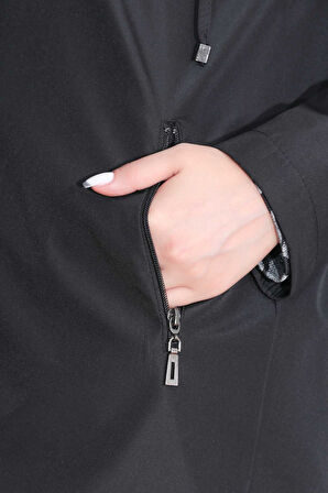 Tolga Saraçoğlu Kadın Demonte Kapüşon Devrik Yaka Rahat Kesim Trençkot 60131 Siyah