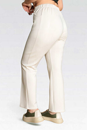Tolga Saraçoğlu Kadın Yumuşak Tuşeli Modal Kumaş Örme Pantolon 30307 Ekru