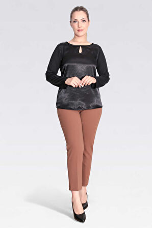 Tolga Saraçoğlu Kadın Saten Garnili Damla Yaka Örme Bluz 11049 Siyah