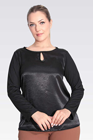 Tolga Saraçoğlu Kadın Saten Garnili Damla Yaka Örme Bluz 11049 Siyah