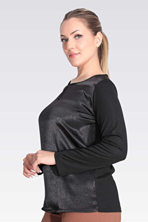 Tolga Saraçoğlu Kadın Saten Garnili Damla Yaka Örme Bluz 11049 Siyah