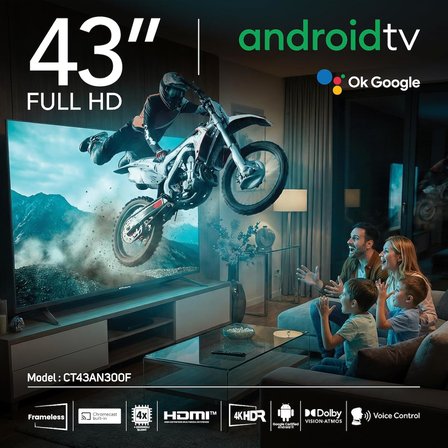 43” Full HD Android TV (CT43AN300F), HDR, Çerçevesiz, Dahili Uydu Alıcı, Wi-Fi, Bluetooth, Chromecast Built-in, Dolby Audio, 2x HDMI, Smart TV
