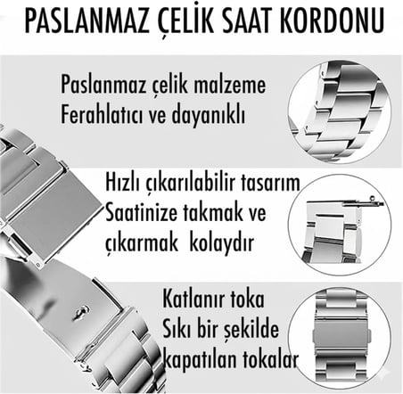 Amazfit GTR 3 Uyumlu Paslanmaz Çelik Kordon, Rmdkrdçelikssteel1803gtr