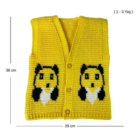 Uretti - Çiğdem 1390 1873 El Örgüsü Ayıcık Suratı Desenli Örgü Yelek - 1 - 3 Yaş