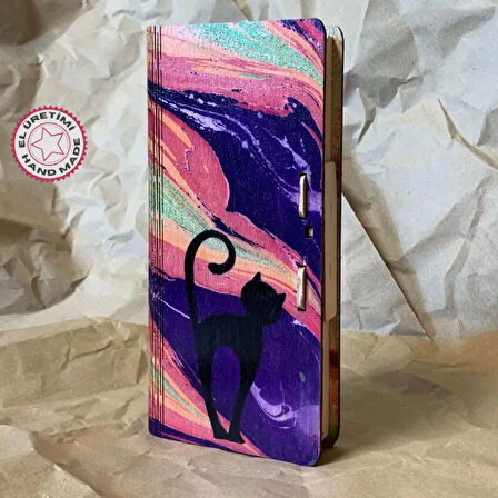 Uretti - Şebnem 6913 El Yapımı Ahşap Üzeri Ebruli İşlemeli Tasarım Kalem Kutusu - 10 x 20 cm