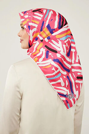 Pembe Fırça Desen Twill Eşarp