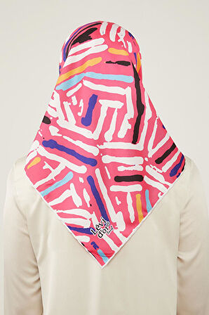Pembe Fırça Desen Twill Eşarp
