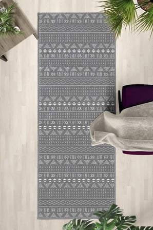 Süme Kgri Beyaz Salon Mutfak Yatak Odası Dijital Baskı Yolluk Halı Beyaz Gri