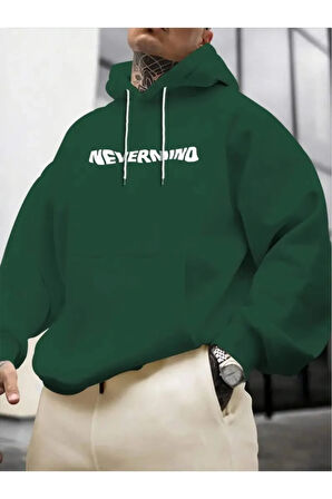 Erkek Yeşil Oversize Nevermınd Baskılı Sweatshirt