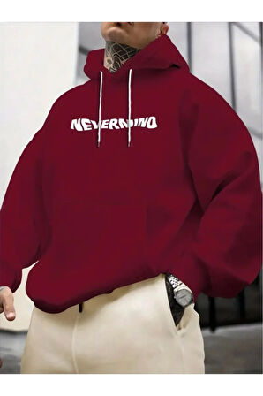 Erkek Kırmızı Oversize Nevermınd Baskılı Sweatshirt