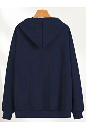 Erkek Lacivert Oversize Nevermınd Baskılı Sweatshirt
