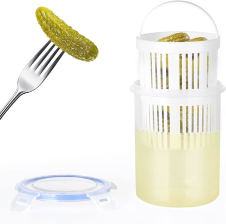 Zeytinlik ve Turşuluk Saklama Kabı – 1,5 Lt Süzgeçli, Contalı ve Klipsli Kapaklı Saklama Kabı, Hava ve Sıvı Geçirmez, Zeytin, Turşu ve Gıda Saklama Kabı