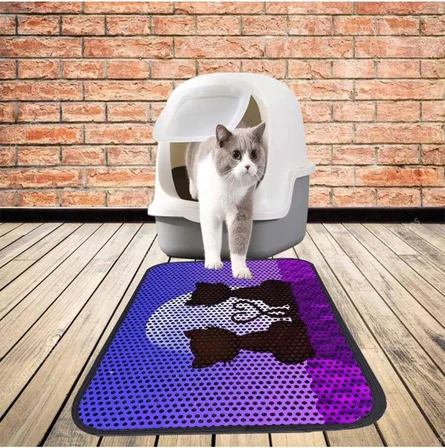 Kedi Tuvalet Önü Elekli Paspas, 80x60 cm, Mor