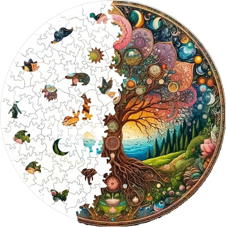 Ahşap Puzzle Yetişkin - Kozmik Yaşam Ağacı - 252 Parça, 29 x 29 cm - Yapıştırıcı Folyo Dahil - Benzersiz Şekilli Parçalar &amp; Özel Figürler - A1-08
