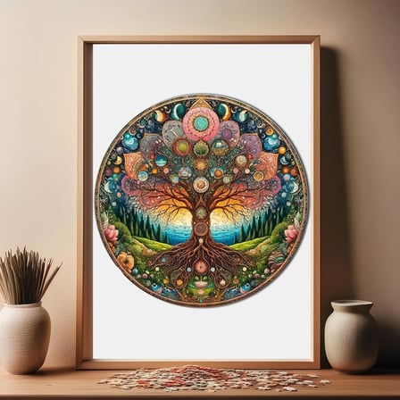 Ahşap Puzzle Yetişkin - Kozmik Yaşam Ağacı - 252 Parça, 29 x 29 cm - Yapıştırıcı Folyo Dahil - Benzersiz Şekilli Parçalar &amp; Özel Figürler - A1-08