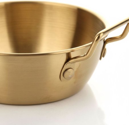 AmberHaus Gold Renk Paslanmaz Çelik Mini Sahan ve Sunumluk - Kulplu Metal Kahvaltılık, Sosluk ve Meze Tabağı - Mat Altın Görünümlü Servis Tavası (12 CM)
