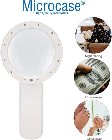 100mm 30X UV 12 Led Işık Aydınlatmalı El Tipi Büyüteç -AL4611