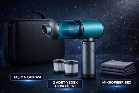 20.000 Pa Kablosuz El Süpürgesi – 120W Güç, 7800 mAh Batarya, 200 ml Toz Haznesi, 8 Başlıklı, Taşıma Çantalı Mini Araç &amp; Ev Süpürgesi (MAVİ)