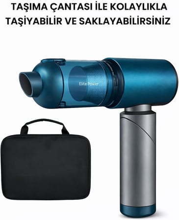20.000 Pa Kablosuz El Süpürgesi – 120W Güç, 7800 mAh Batarya, 200 ml Toz Haznesi, 8 Başlıklı, Taşıma Çantalı Mini Araç &amp; Ev Süpürgesi (MAVİ)