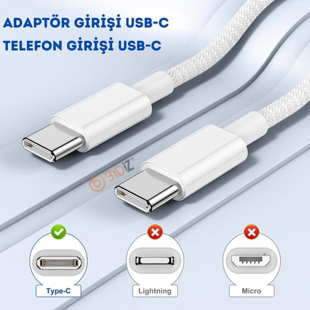 USB-C to USB-C Hızlı Şarj Kablosu Type-C 60W PD, 1m Örgülü Şarj Kablosu; iPhone 15 16 Pro Max, Samsung S24 S23 Ultra, iPad Pro ve USB-C Cihazlarla Uyumlu -