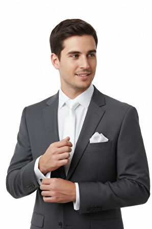 Oppland Erkek Mat Saten Kumaş Kravat Klasik Mendilli Şık Kolay Şekil Alabilen Leke Tutmaz Slim Model