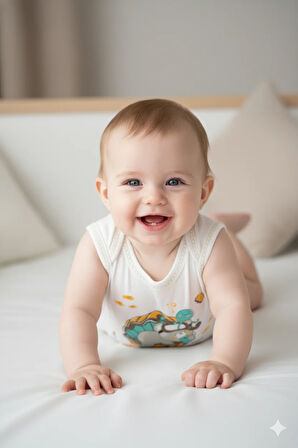 Oppland Erkek Bebek Zıbın Badi %100 Pamuk Deniz Temalı Baskılı Kolsuz Alttan Çıtçıtlı Yumuşak