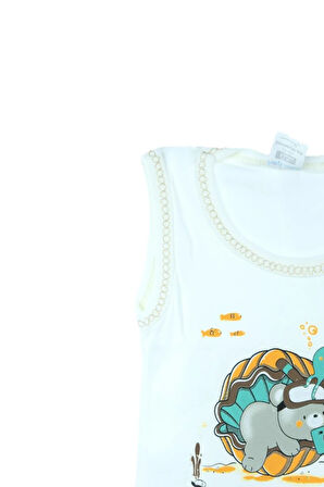 Oppland Erkek Bebek Zıbın Badi %100 Pamuk Deniz Temalı Baskılı Kolsuz Alttan Çıtçıtlı Yumuşak