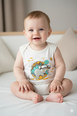 Oppland Erkek Bebek Zıbın Badi %100 Pamuk Deniz Temalı Baskılı Kolsuz Alttan Çıtçıtlı Yumuşak