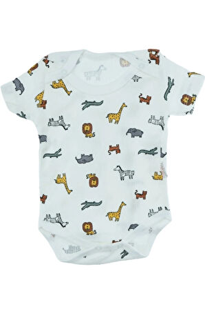 Oppland Erkek Bebek Zıbın Badi Yarım Kollu  %100 Pamuk Kumaş Baskılı Çıtçıtlı Yeni Doğan