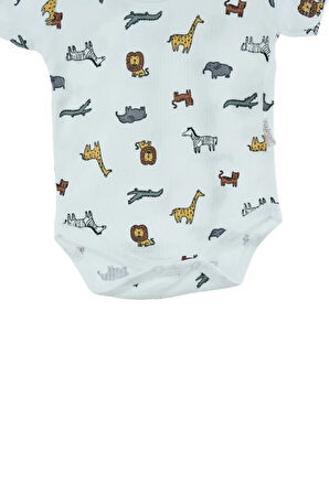 Oppland Erkek Bebek Zıbın Badi Yarım Kollu  %100 Pamuk Kumaş Baskılı Çıtçıtlı Yeni Doğan